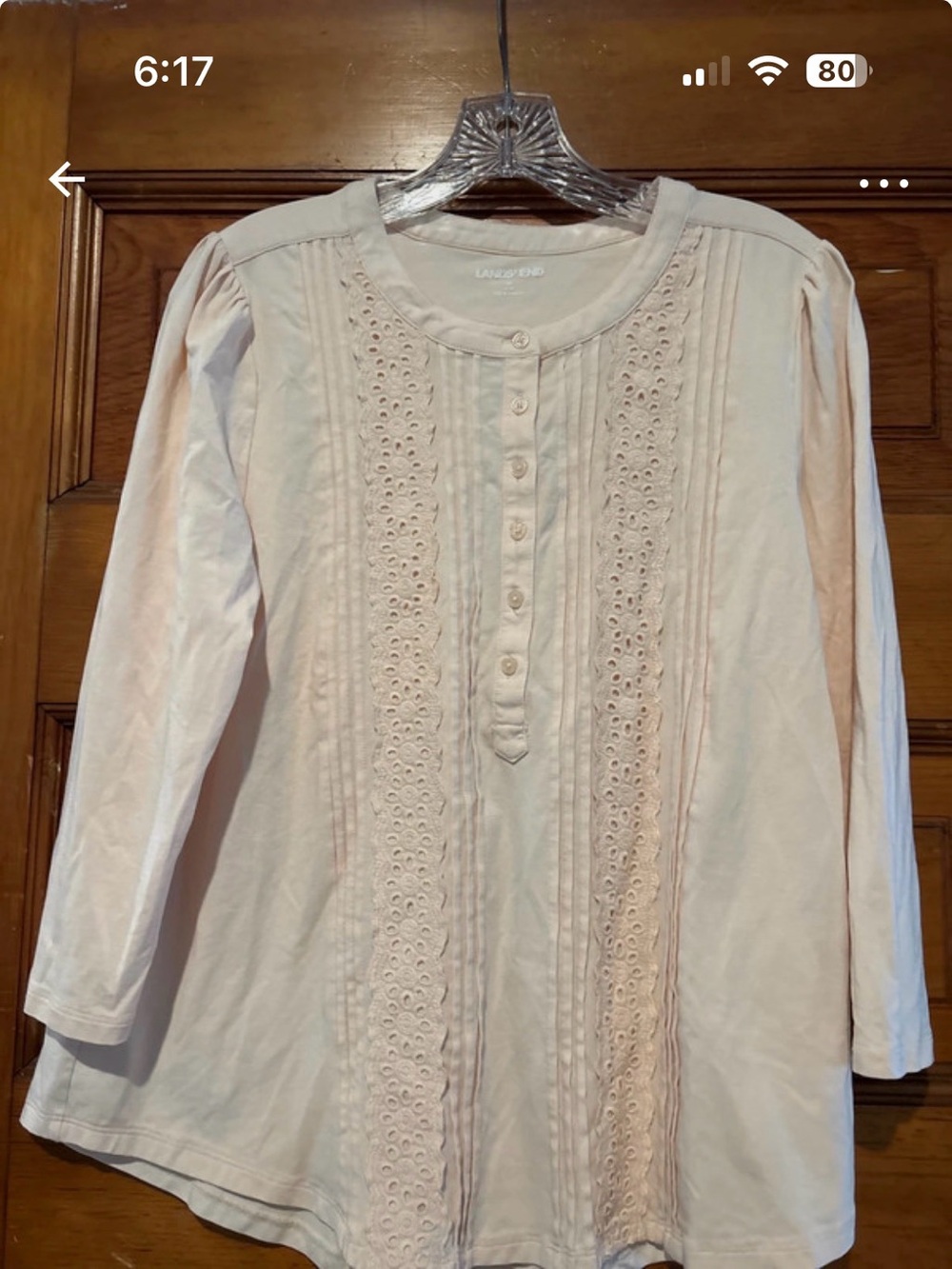 Land’s End Soft Pink Henley Top With Ruffle Romantic Closet Staple